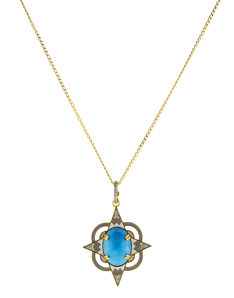BUDDHA MAMA-Sleeping Beauty Turquoise And Enamel Pendant-YELLOW GOLD