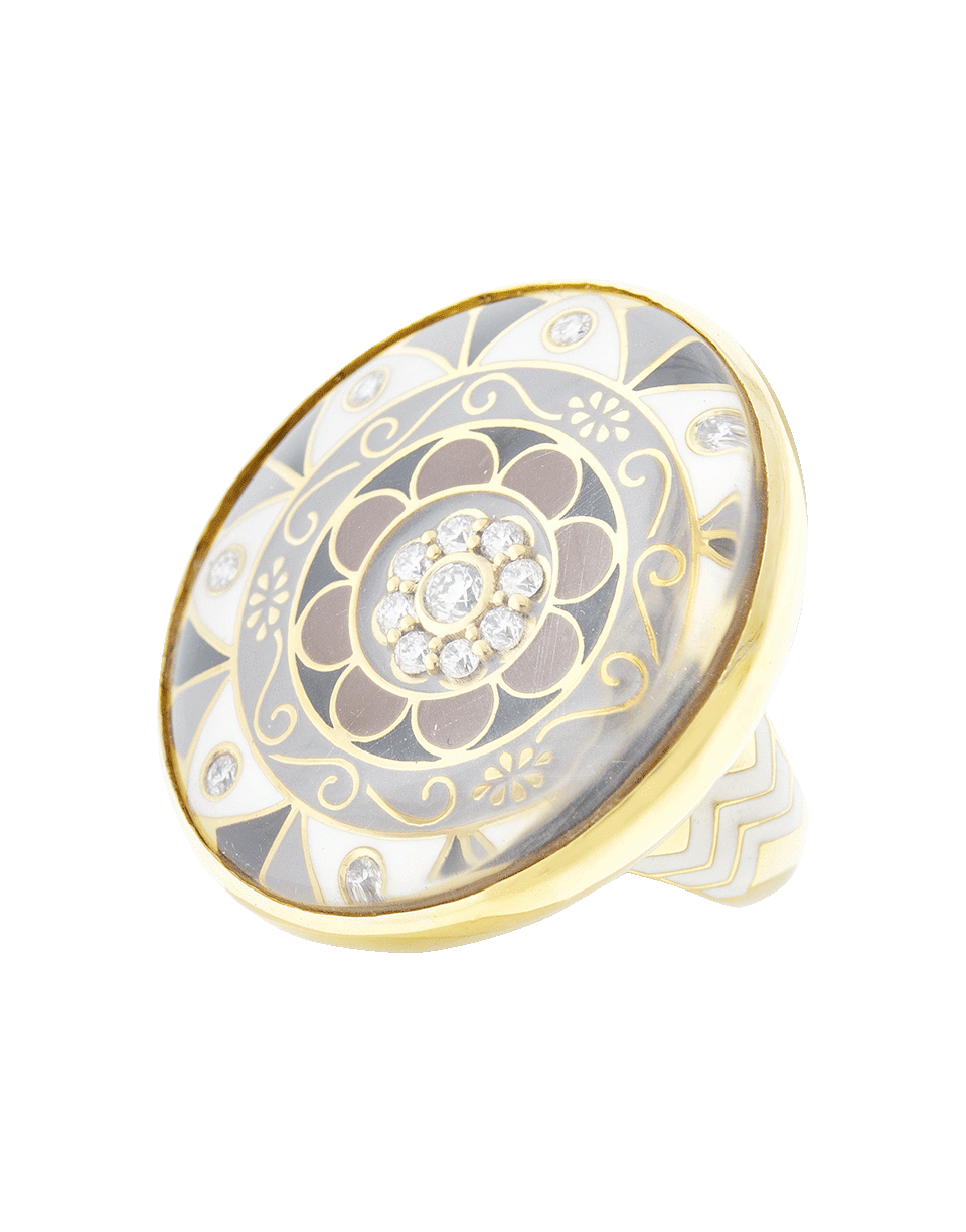 BUDDHA MAMA-Mandala Rock Crystal And Enamel Ring-YELLOW GOLD