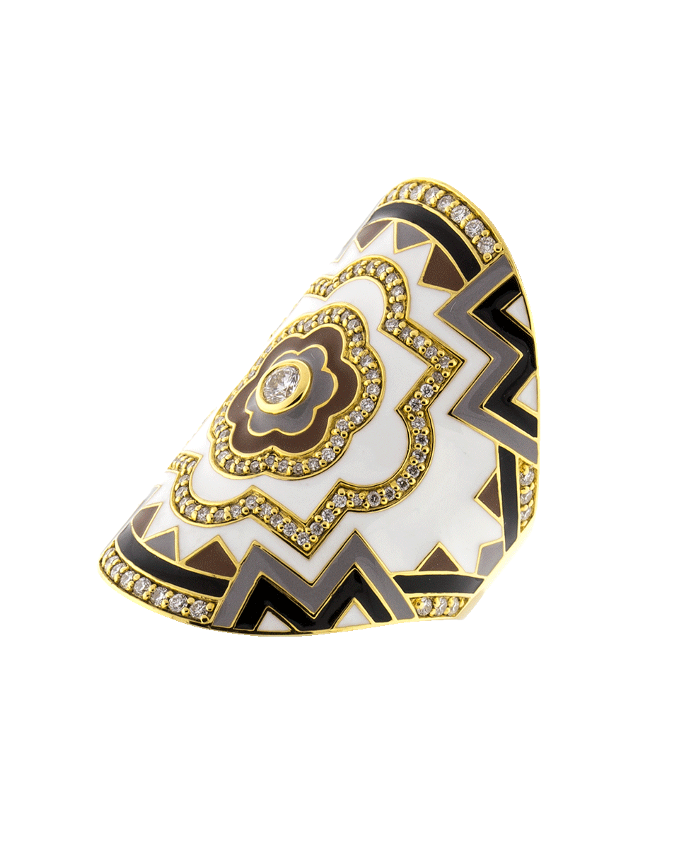 BUDDHA MAMA-White Enamel And Diamond Wrap Ring-YELLOW GOLD