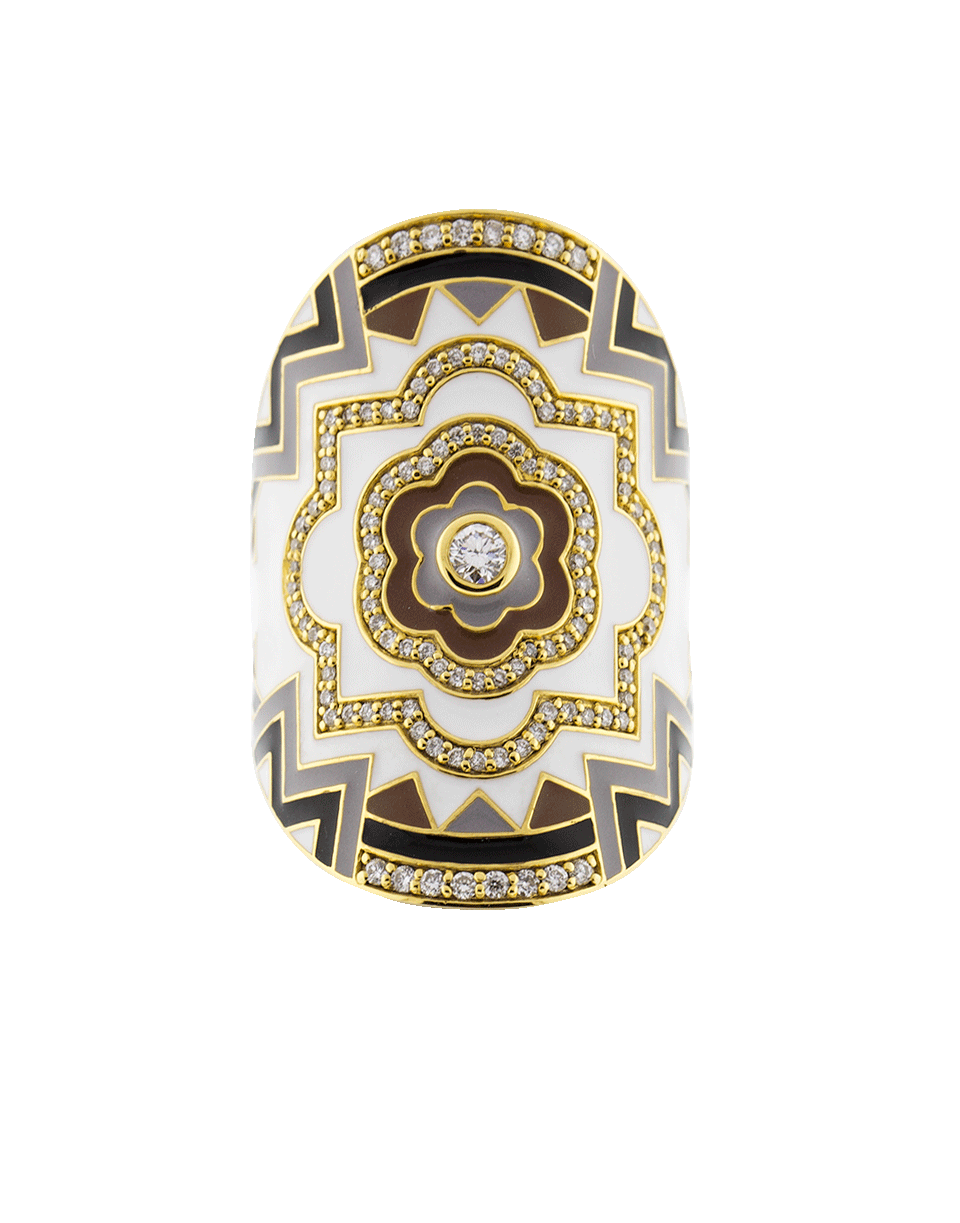 BUDDHA MAMA-White Enamel And Diamond Wrap Ring-YELLOW GOLD