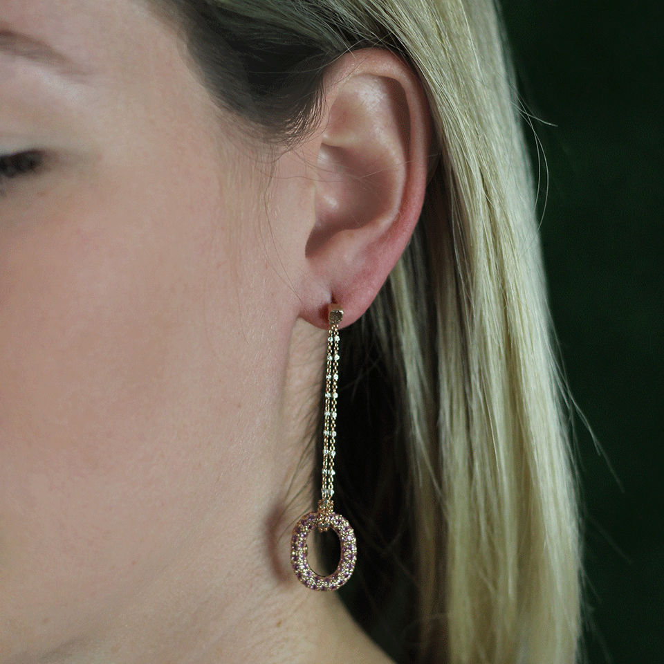 CAROLINA BUCCI-1885 Pink Sapphire Link Earrings-ROSE GOLD