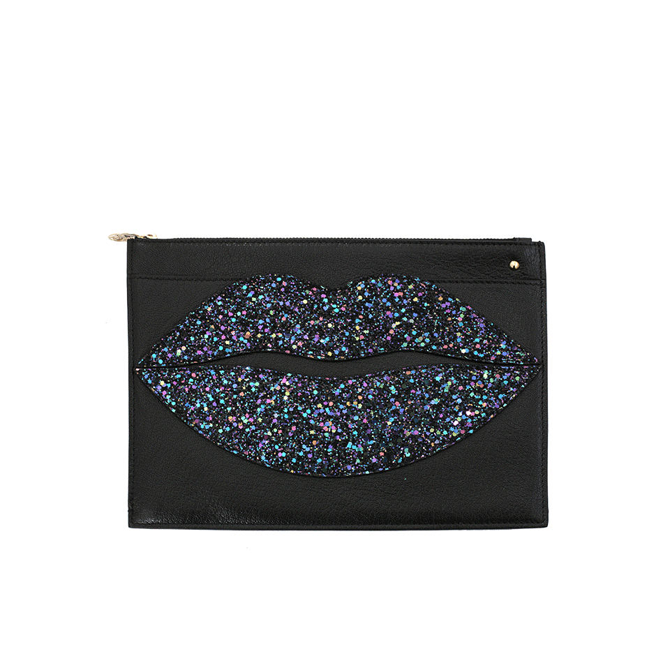 CHARLOTTE OLYMPIA-Pouty Glitter Clutch-BLK/NGHT