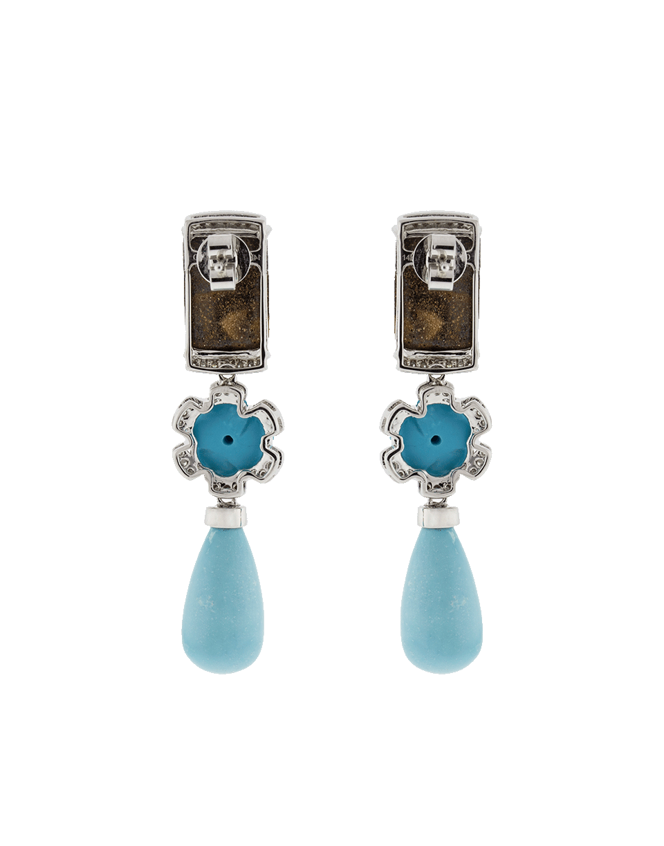 DANA REBECCA DESIGNS-Turquoise Flower Earrings-WHITE GOLD
