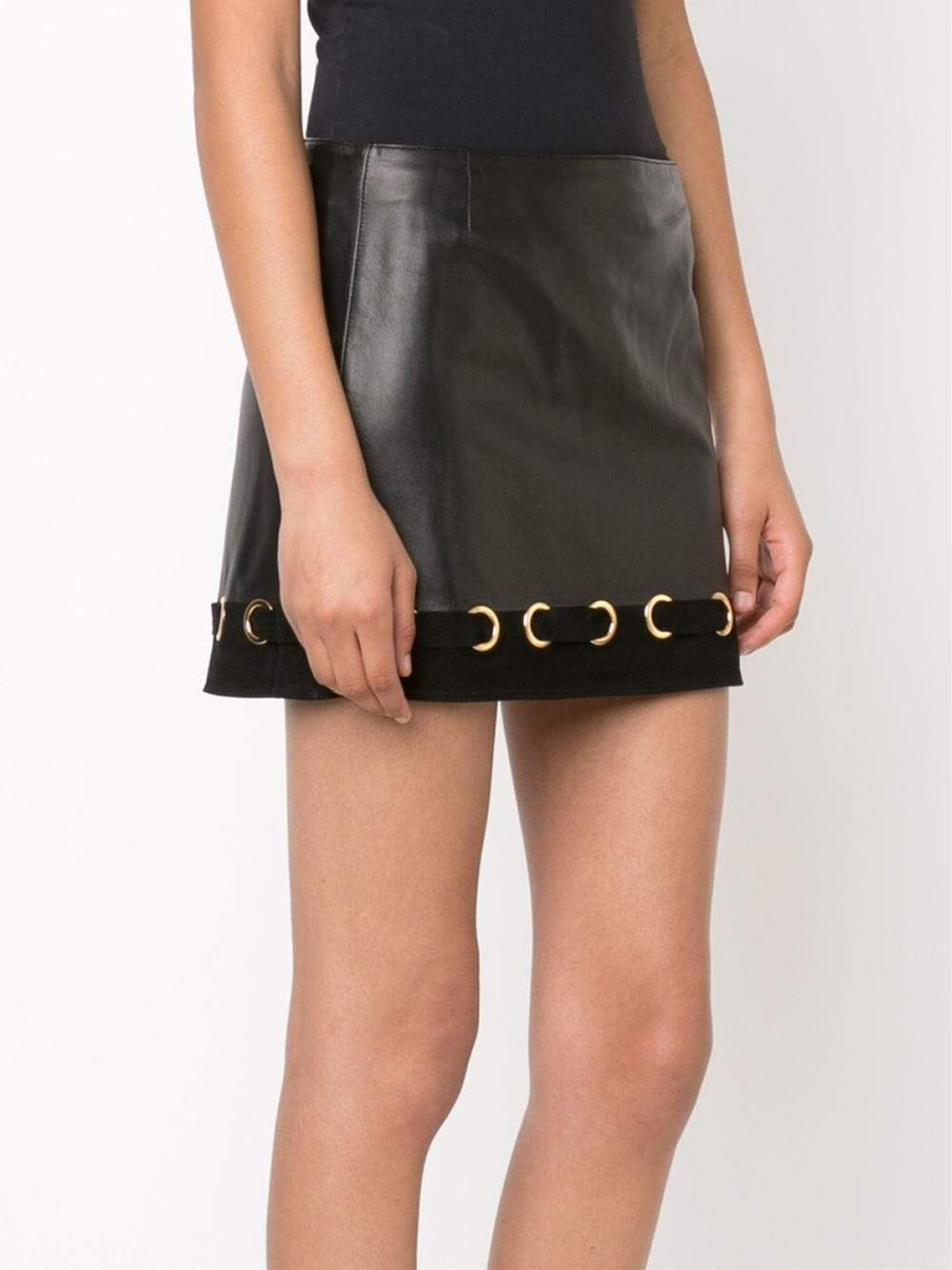 DEREK LAM 10 CROSBY-Leather Grommet Mini Skirt-