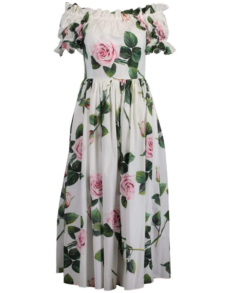 True Thompson - Dolce & Gabbana Girls White Pink Tropical Rose Print Dress