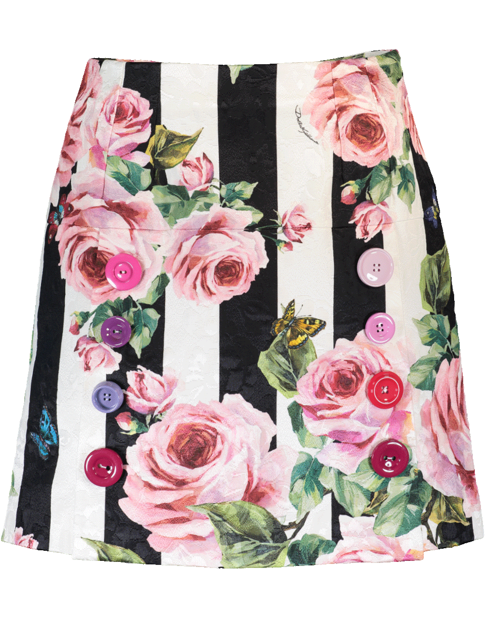DOLCE & GABBANA-Stripe And Rose Print Skirt-
