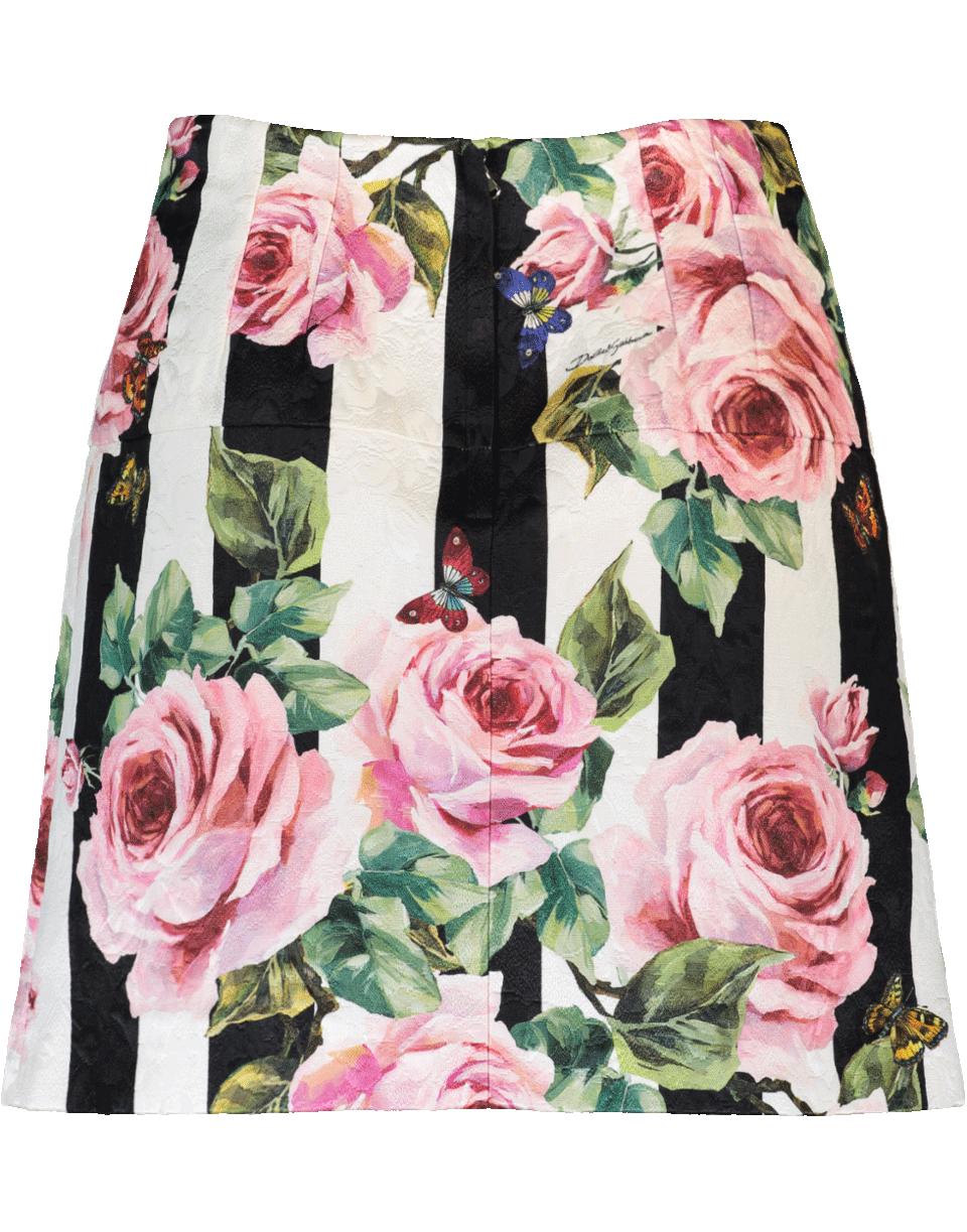 DOLCE & GABBANA-Stripe And Rose Print Skirt-