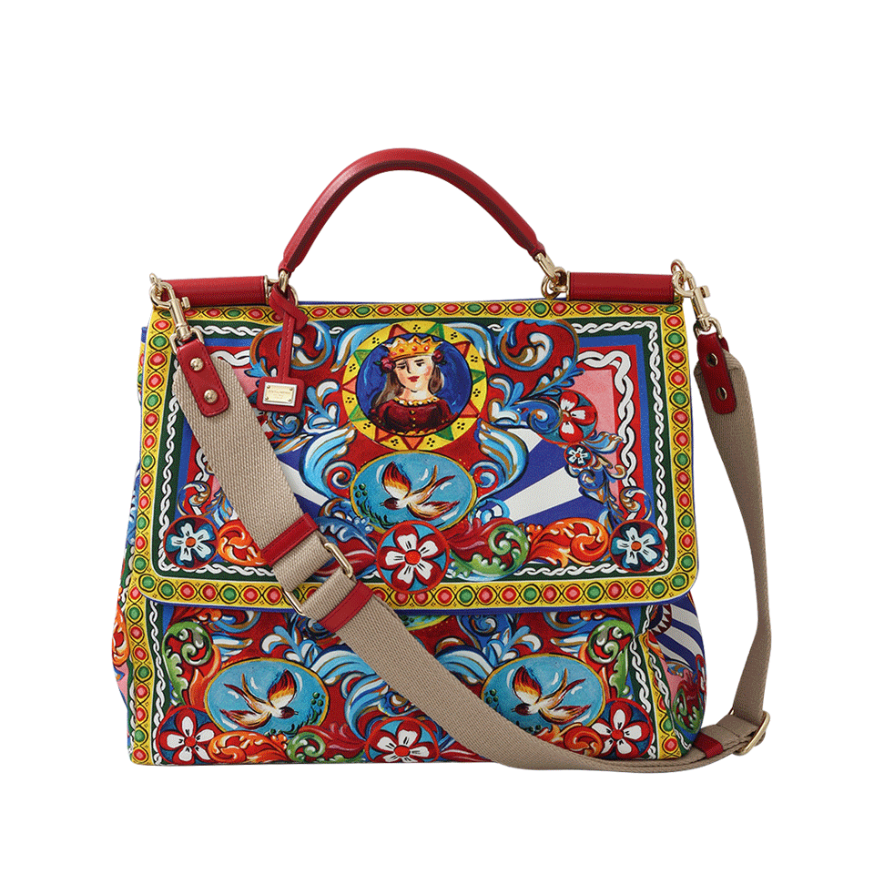 Dolce & Gabbana Sicily Small Carretto-Print Shoulder Bag in Red