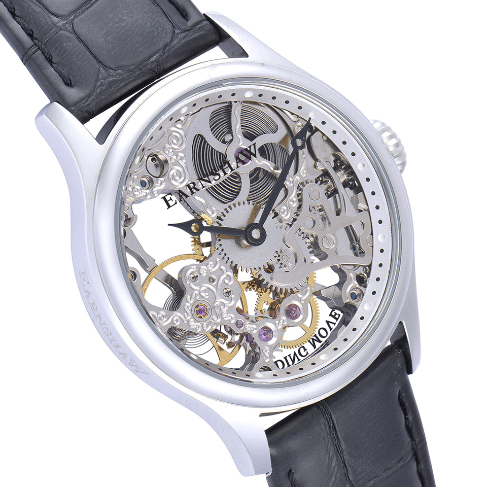 EARNSHAW WATCHES-Bauer Mechanical Skeleton Watch-BLACK