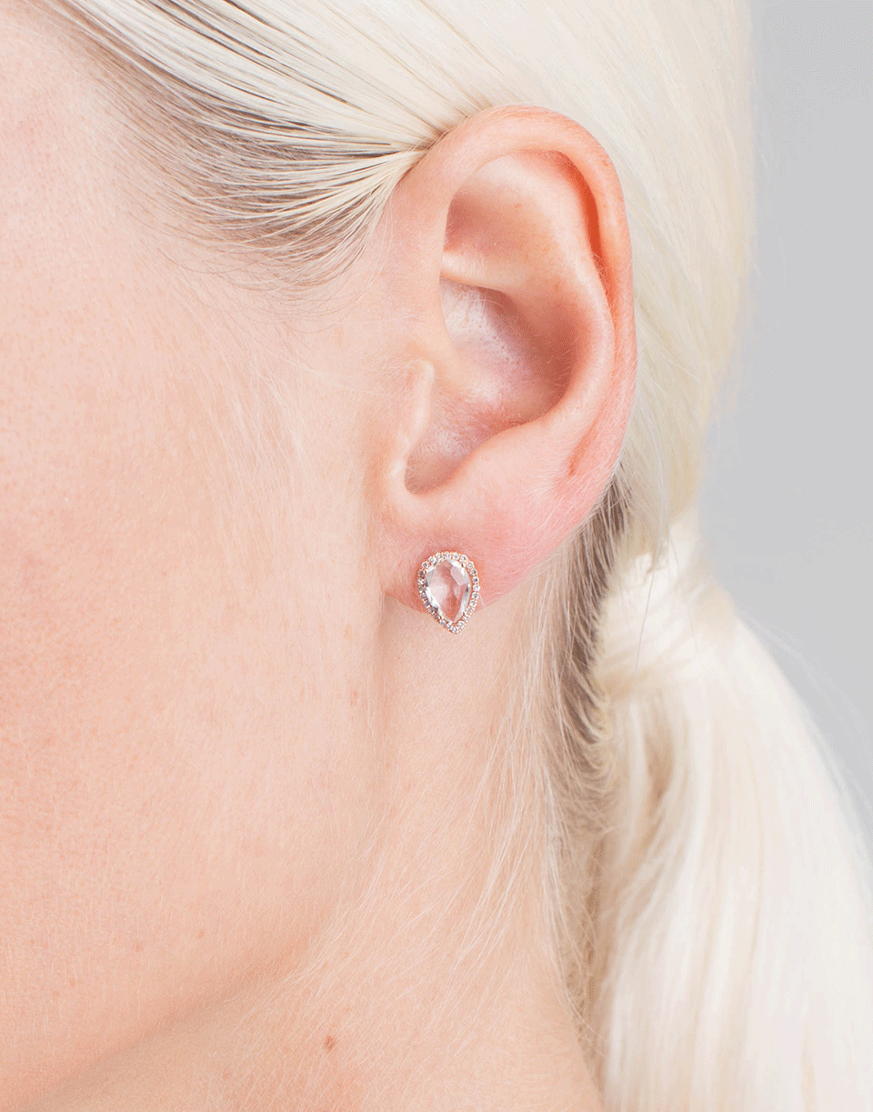 EF COLLECTION-White Topaz Teardrop Stud Earrings-ROSE GOLD