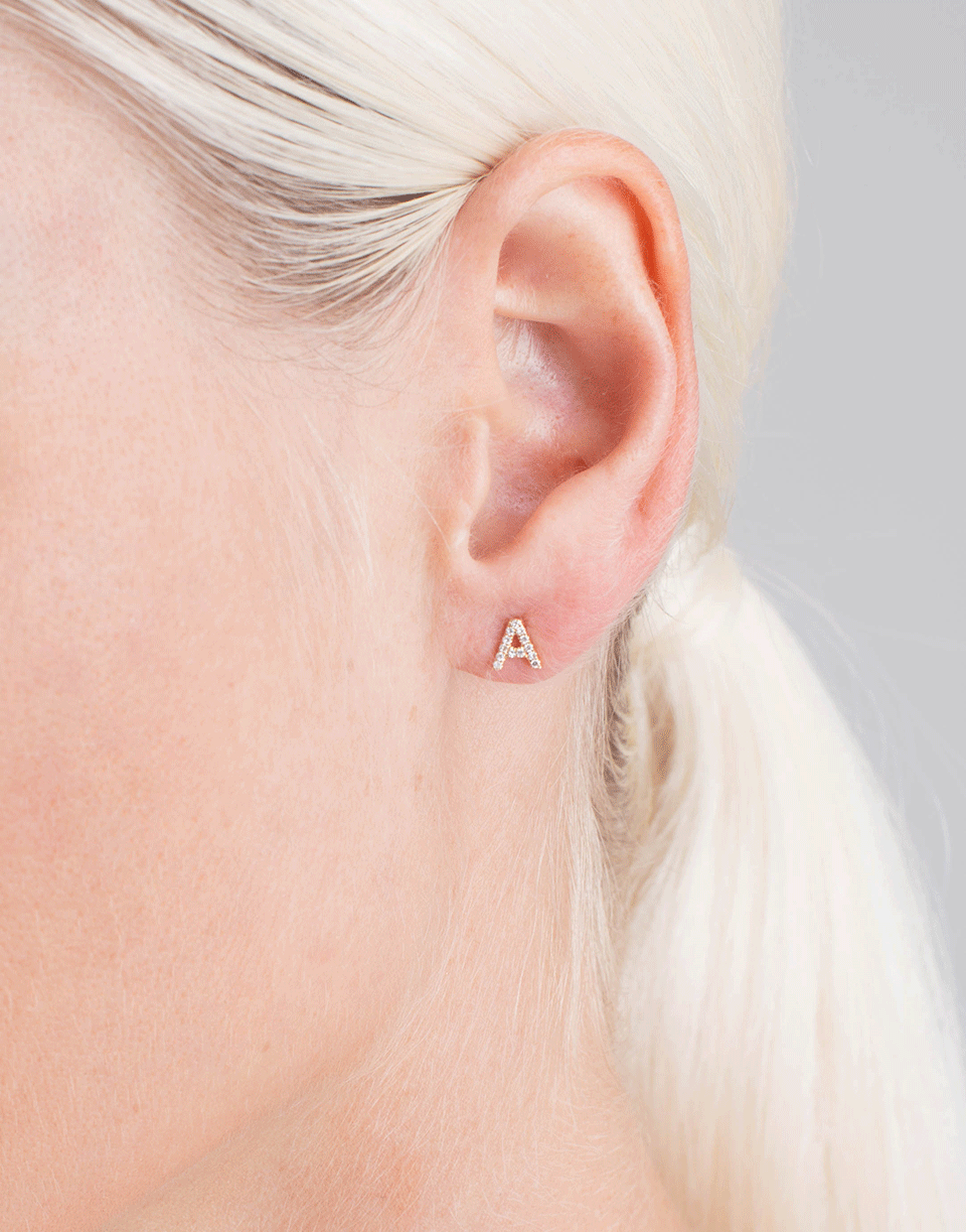 EF COLLECTION-Diamond Initial A Stud Earring-YELLOW GOLD
