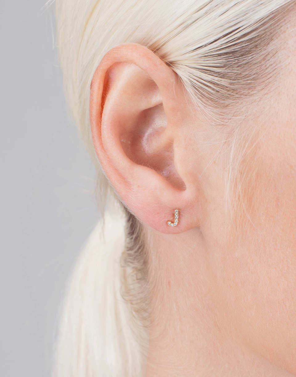 EF COLLECTION-Diamond Initial J Stud Earring-YELLOW GOLD