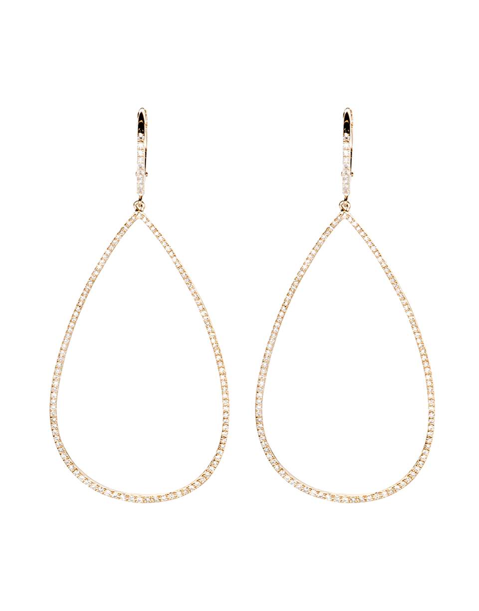 EF COLLECTION-Diamond Large Teardrop Hoop Earrings-YELLOW GOLD