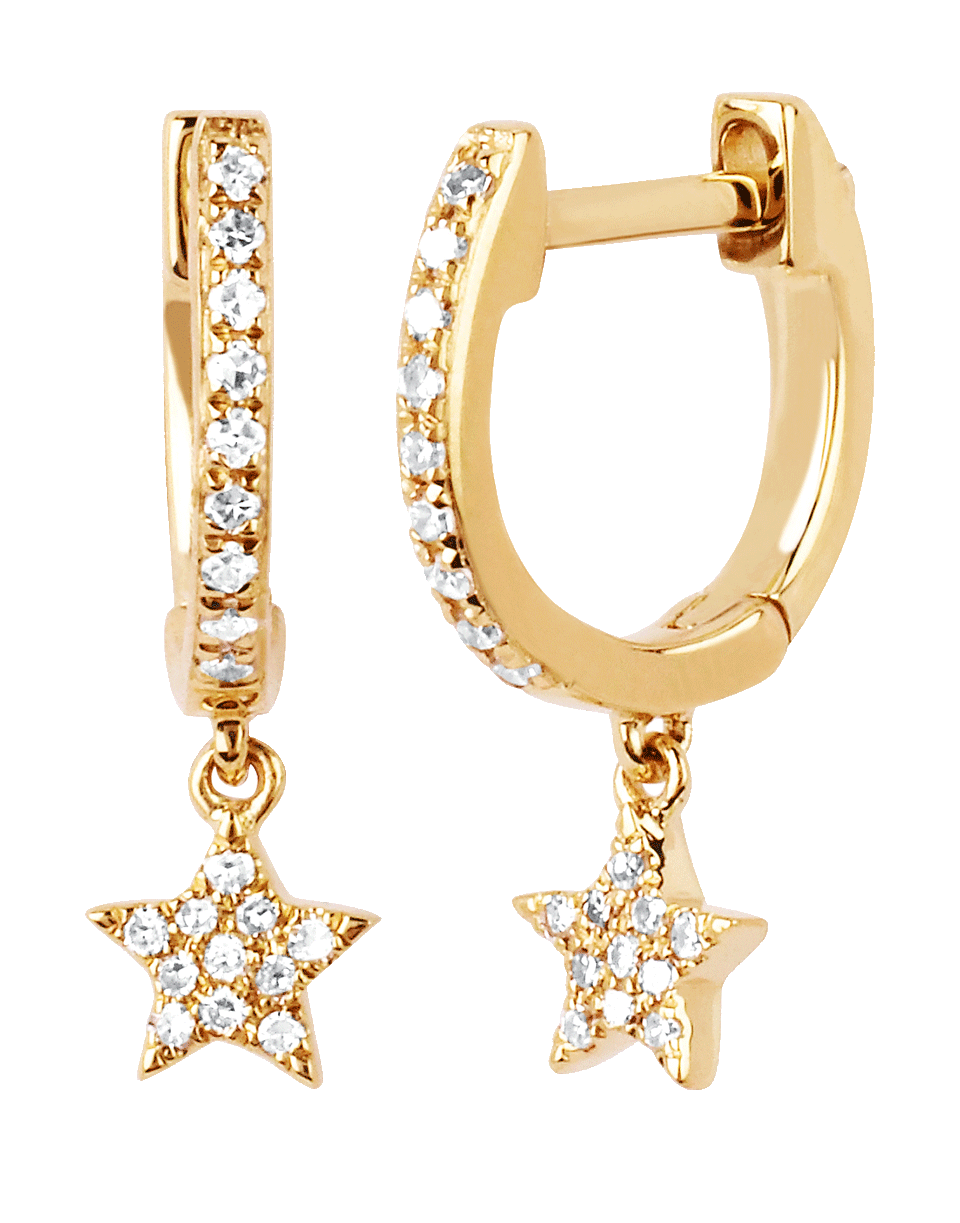 EF COLLECTION-Diamond Star Drop Mini Huggie Earrings-YELLOW GOLD