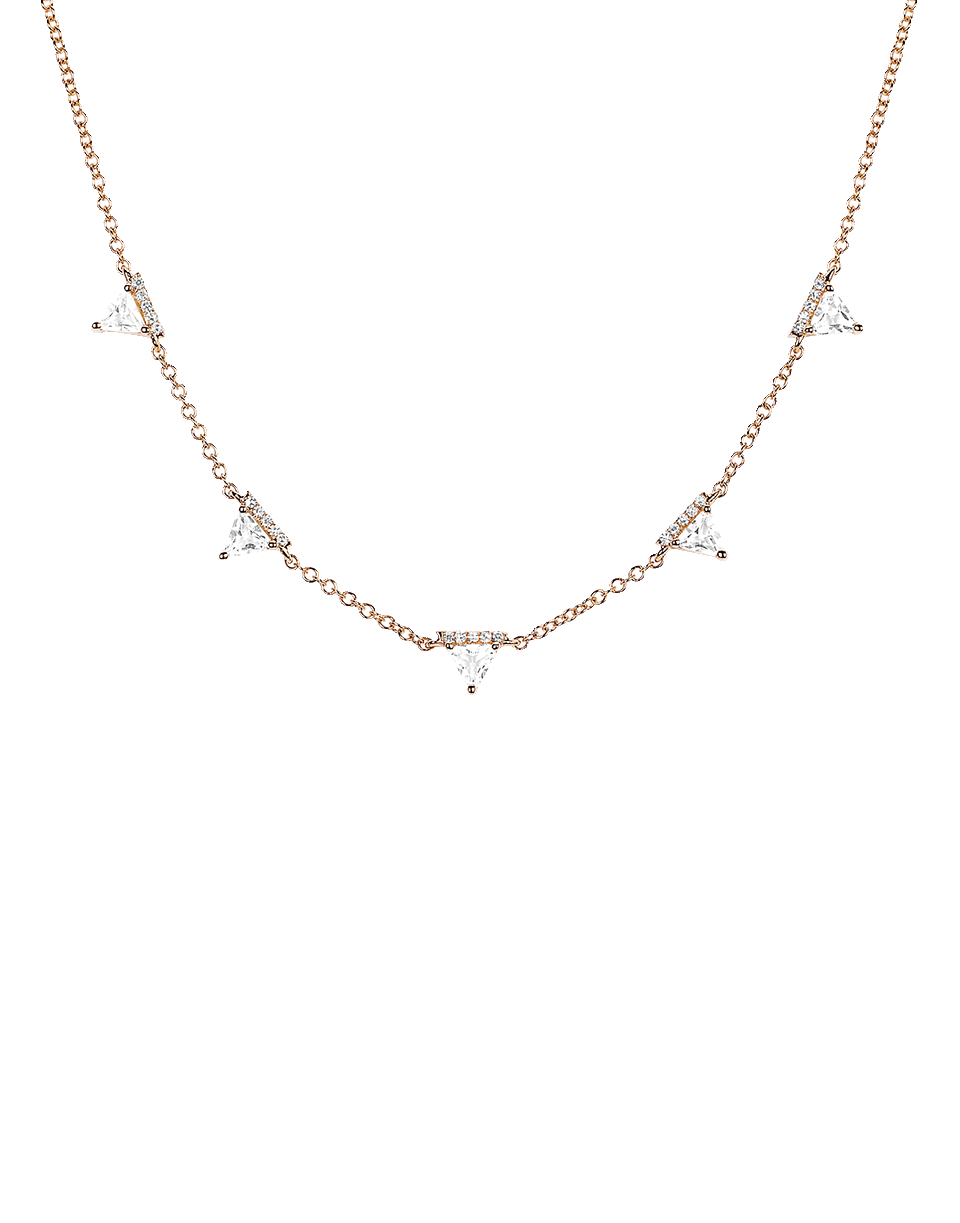 EF COLLECTION-White Topaz Five Triangle Neckalce-ROSE GOLD