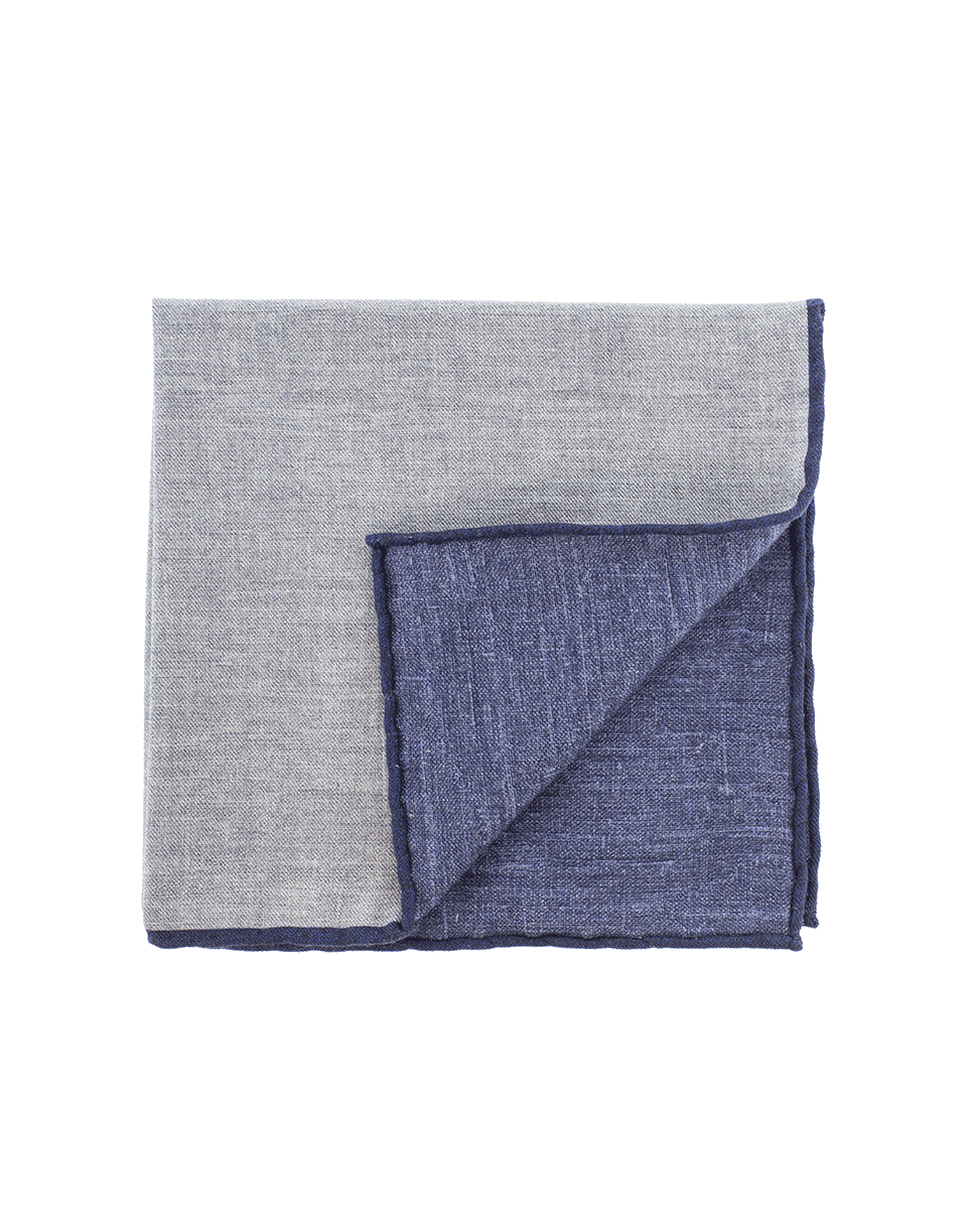 ELEVENTY-Solid Pocket Square With Trim-GRY/NVY