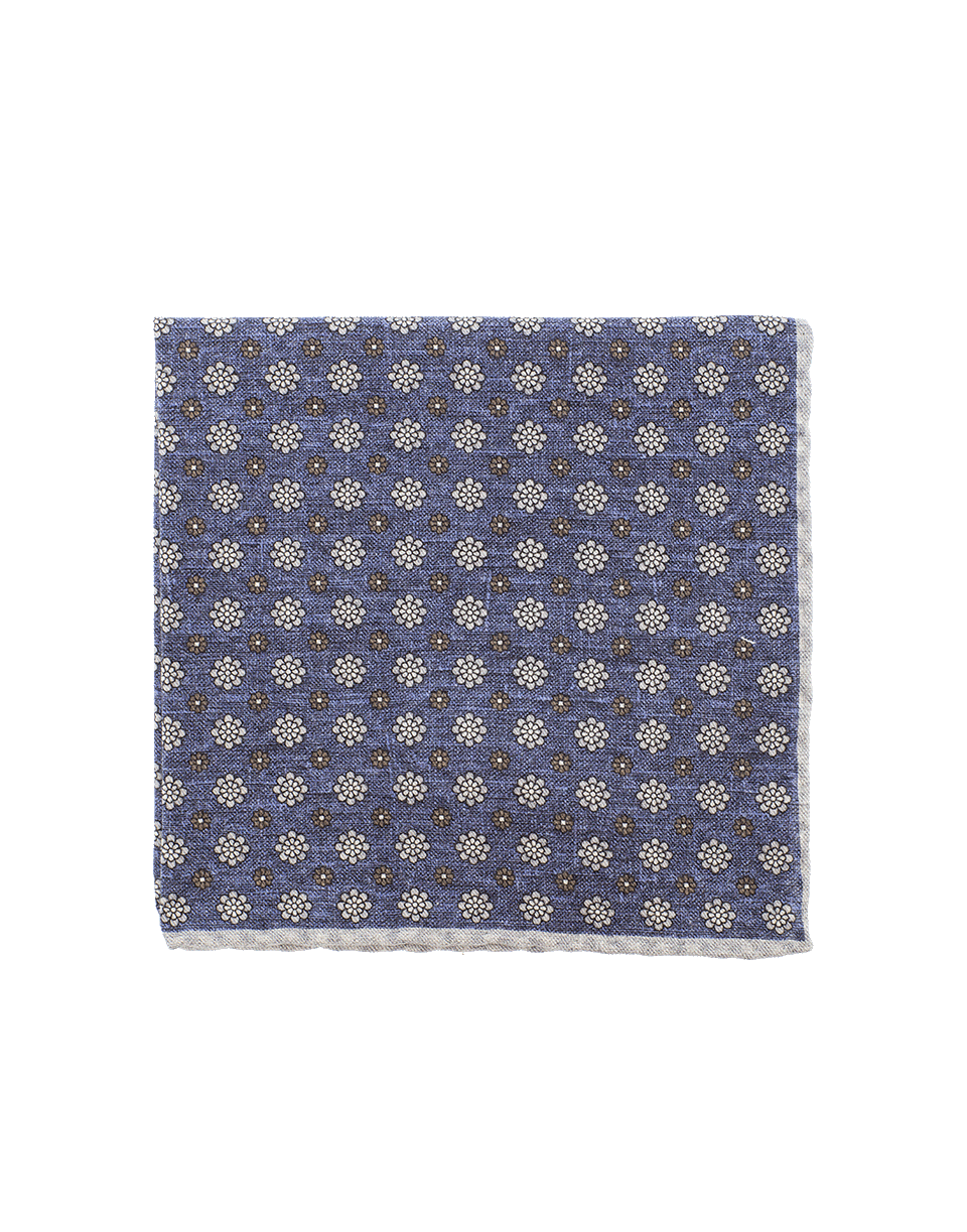 ELEVENTY-Pocket Square With Flowers-NVY/BGE