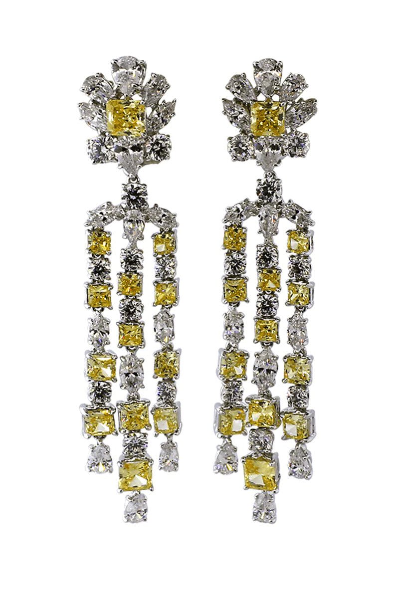 FANTASIA by DESERIO-Top Round Canary And Cubic Zirconia Flower Drop Earrings-CAN/CZ