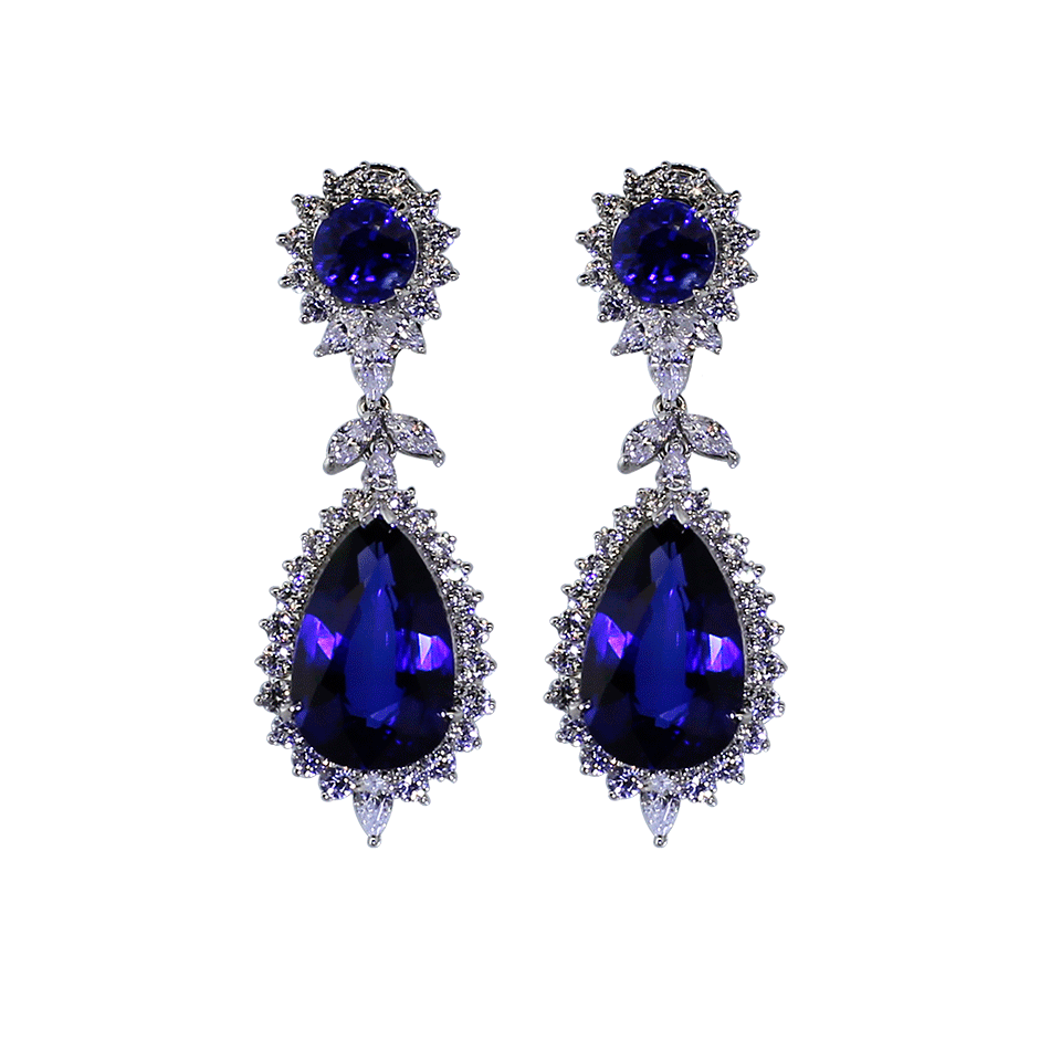 FANTASIA by DESERIO-Round And Pear Drop Marquis Earrings-SAPP/CZ