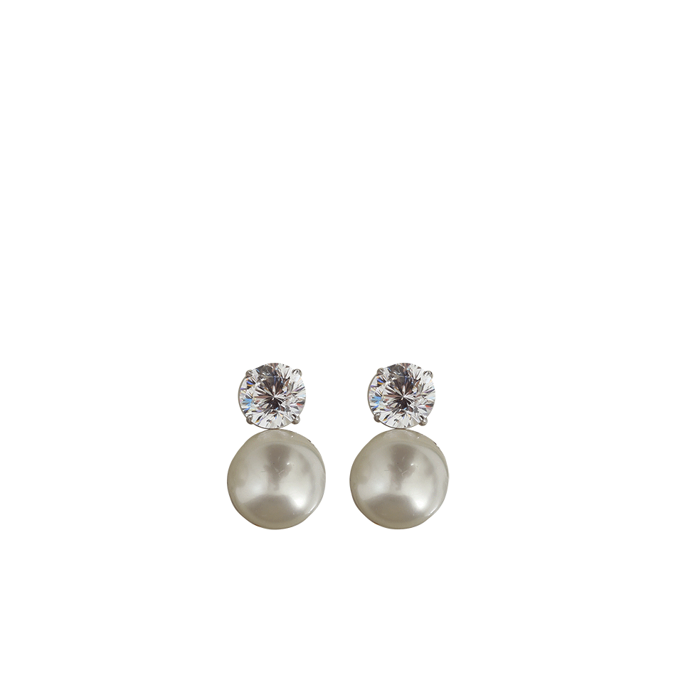 FANTASIA by DESERIO-Cubic Zirconia And Pearl Stud Earrings-WHTGLD