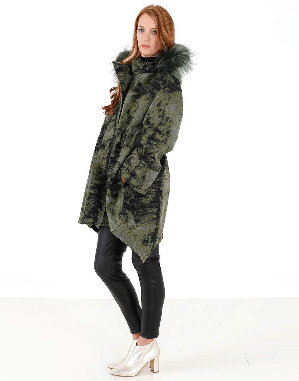 Fur Trim Hooded Illusion Coat CLOTHINGCOATMISC FENDI   