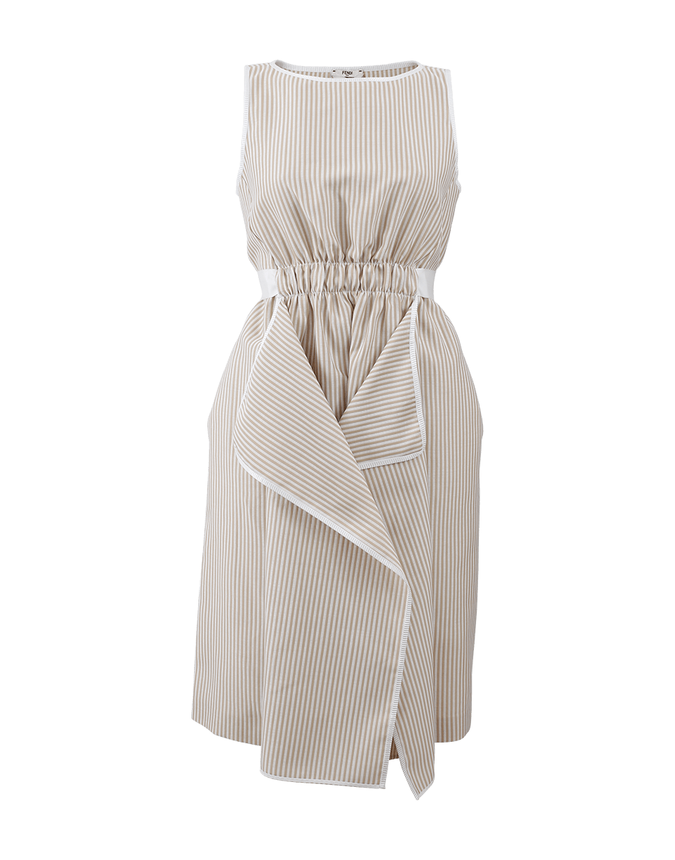 FENDI-Striped Gathered Waist Dress-