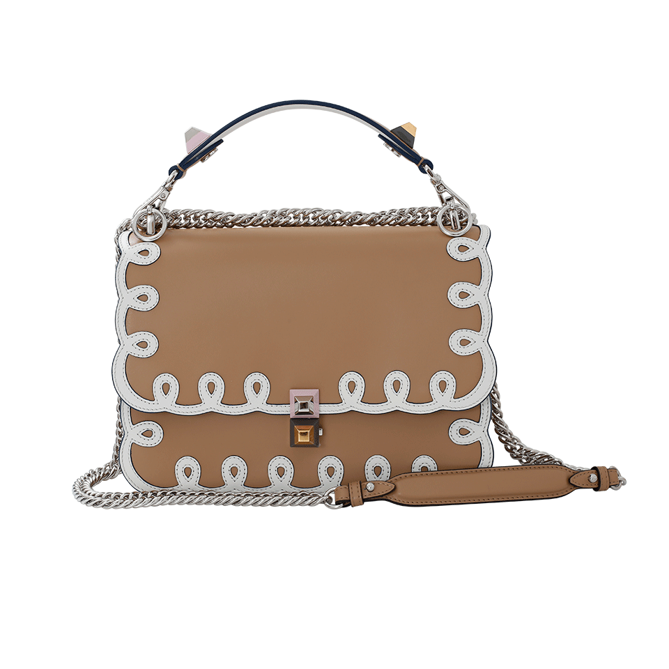 FENDI-Leather Scallop And Studded Handbag-WHT/TAN
