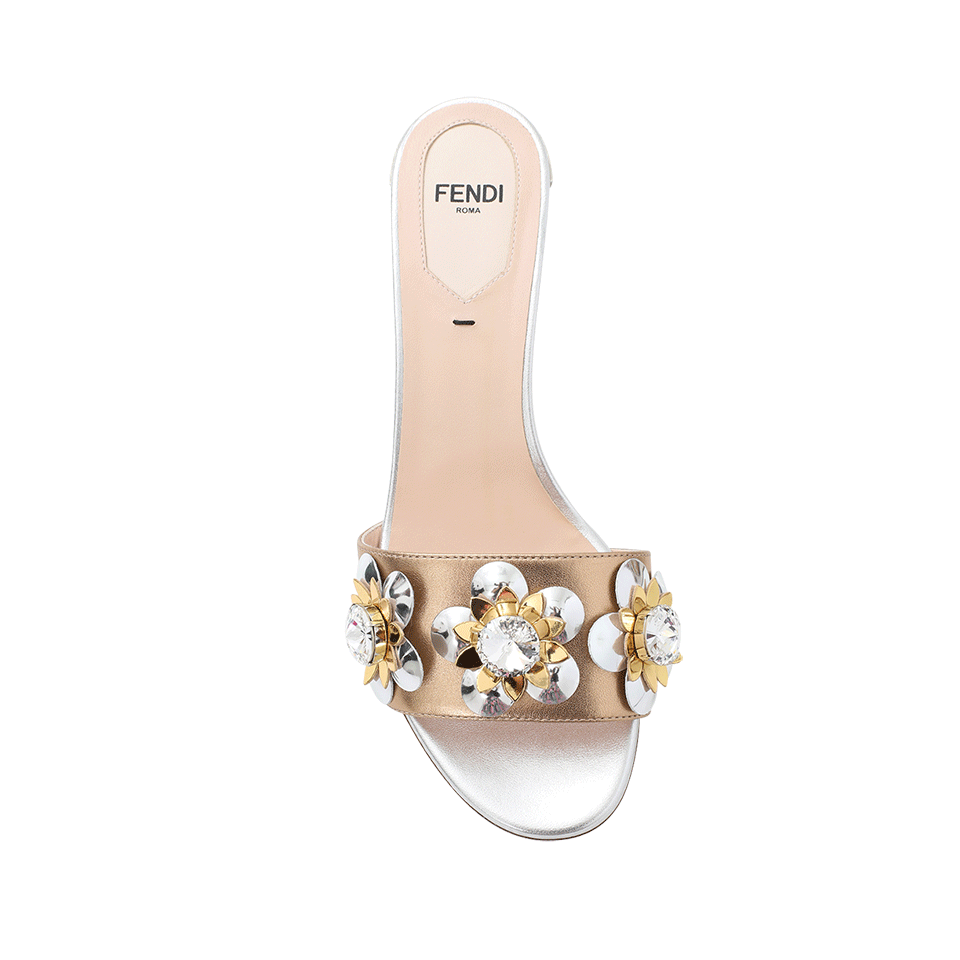 FENDI-Flowerland Metallic Slide Sandal-