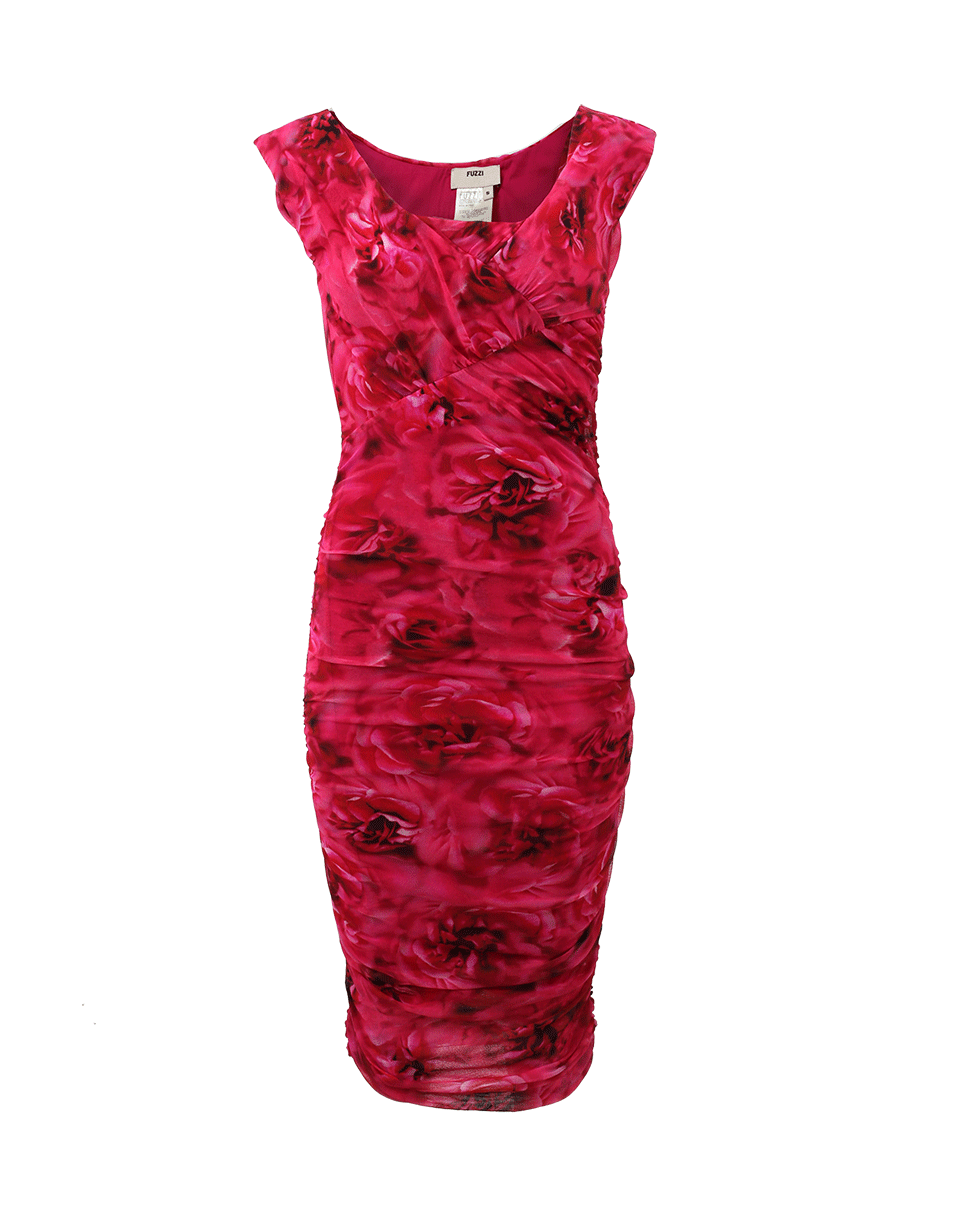 FUZZI-Ruched Rose Print Dress-