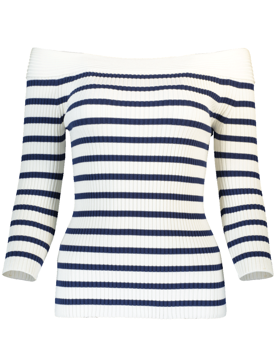 FUZZI-Off Shoulder Striped Sweater-