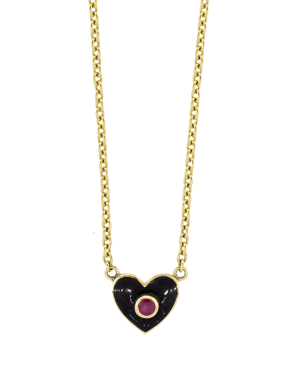 GEMFIELDS X MUSE-Holly Dyment Black Enamel Heart Necklace-YELLOW GOLD