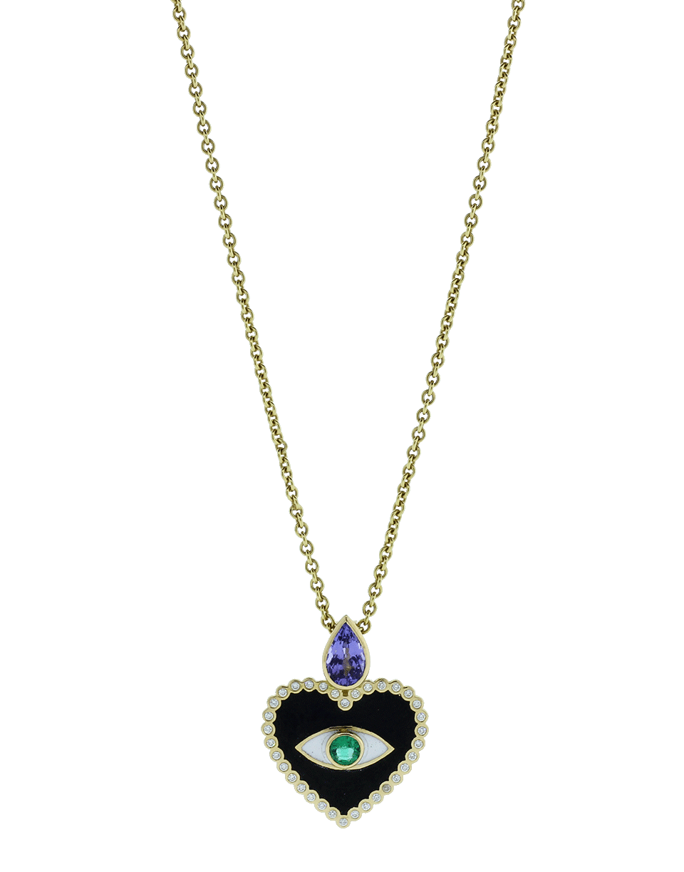 GEMFIELDS X MUSE-Heart Enamel Evil Eye Charm Pendant-YELLOW GOLD