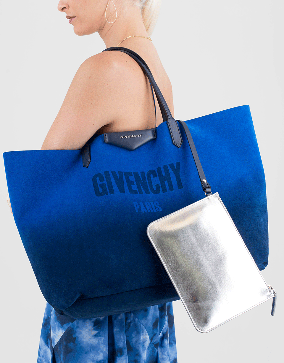 GIVENCHY-Suede Antigona Reversible Shopping Bag-BLU/SLVR