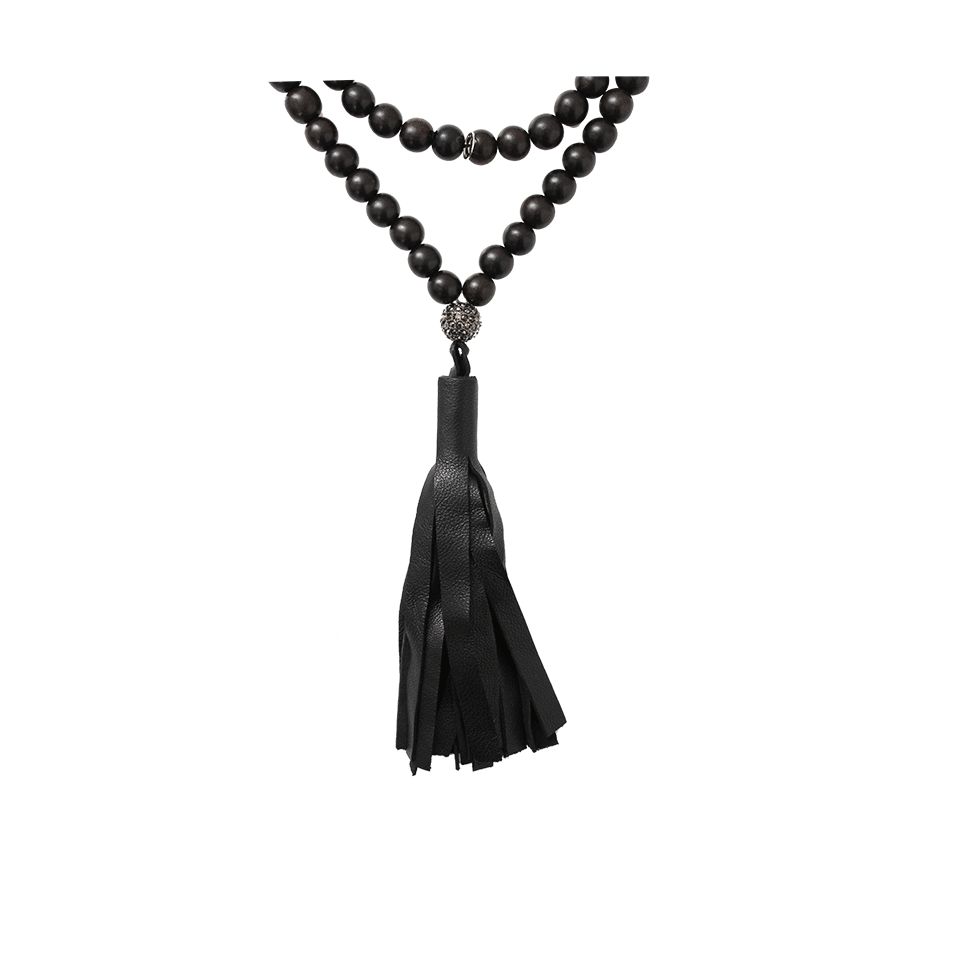 HIPCHIK-Wooden Bead Tassel Necklace-BLACK