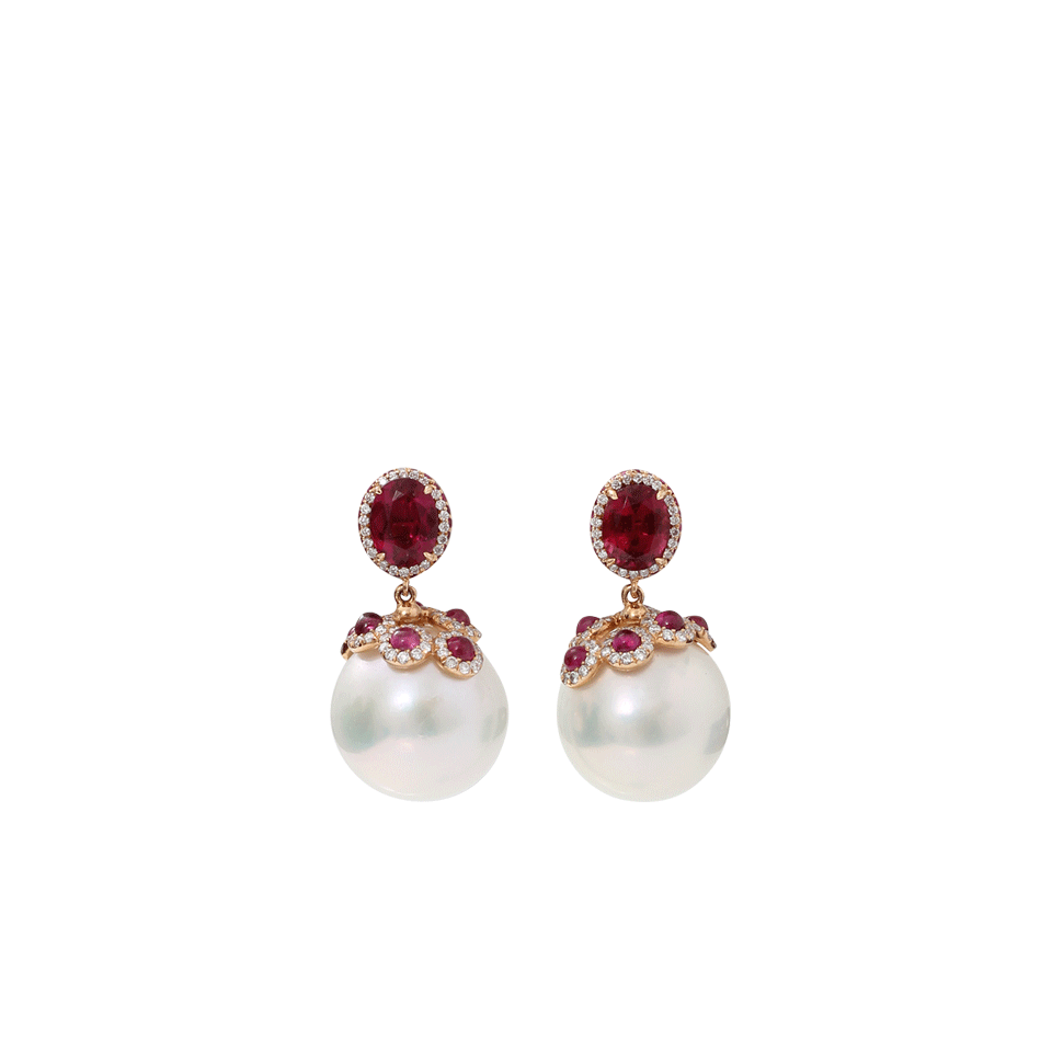INBAR-Pearl And Rubellite Earrings-ROSE GOLD