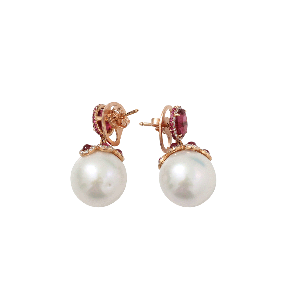 INBAR-Pearl And Rubellite Earrings-ROSE GOLD