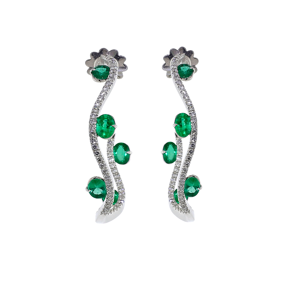 INBAR-Emerald Gypsy Hoop Earrings-WHITE GOLD