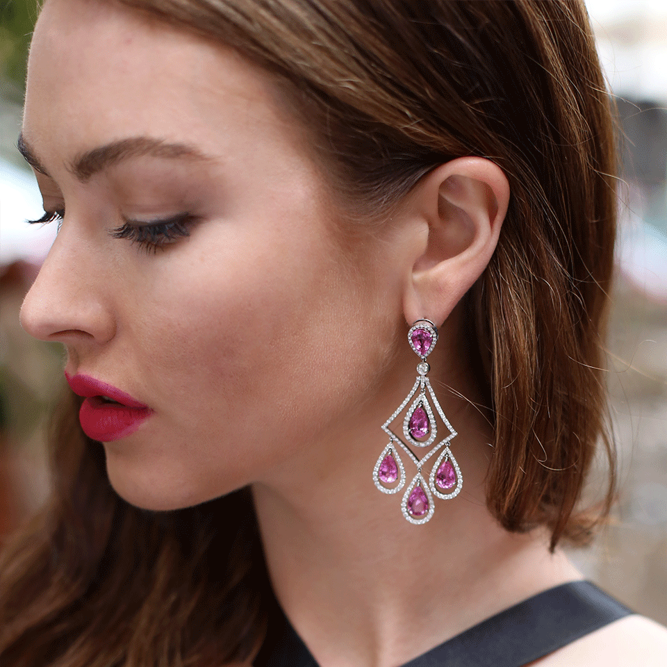 INBAR-Pink Sapphire Chandelier Earrings-WHITE GOLD