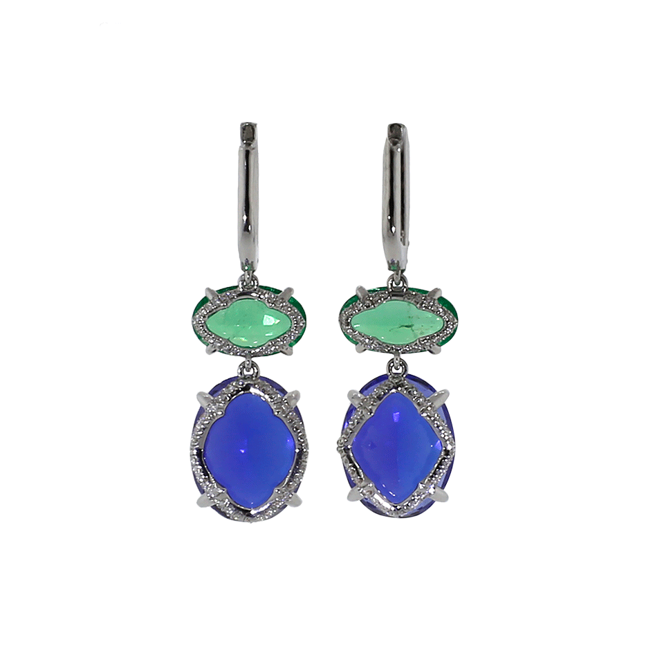 INBAR-Tanzanite And Emerald Earrings-WHITE GOLD