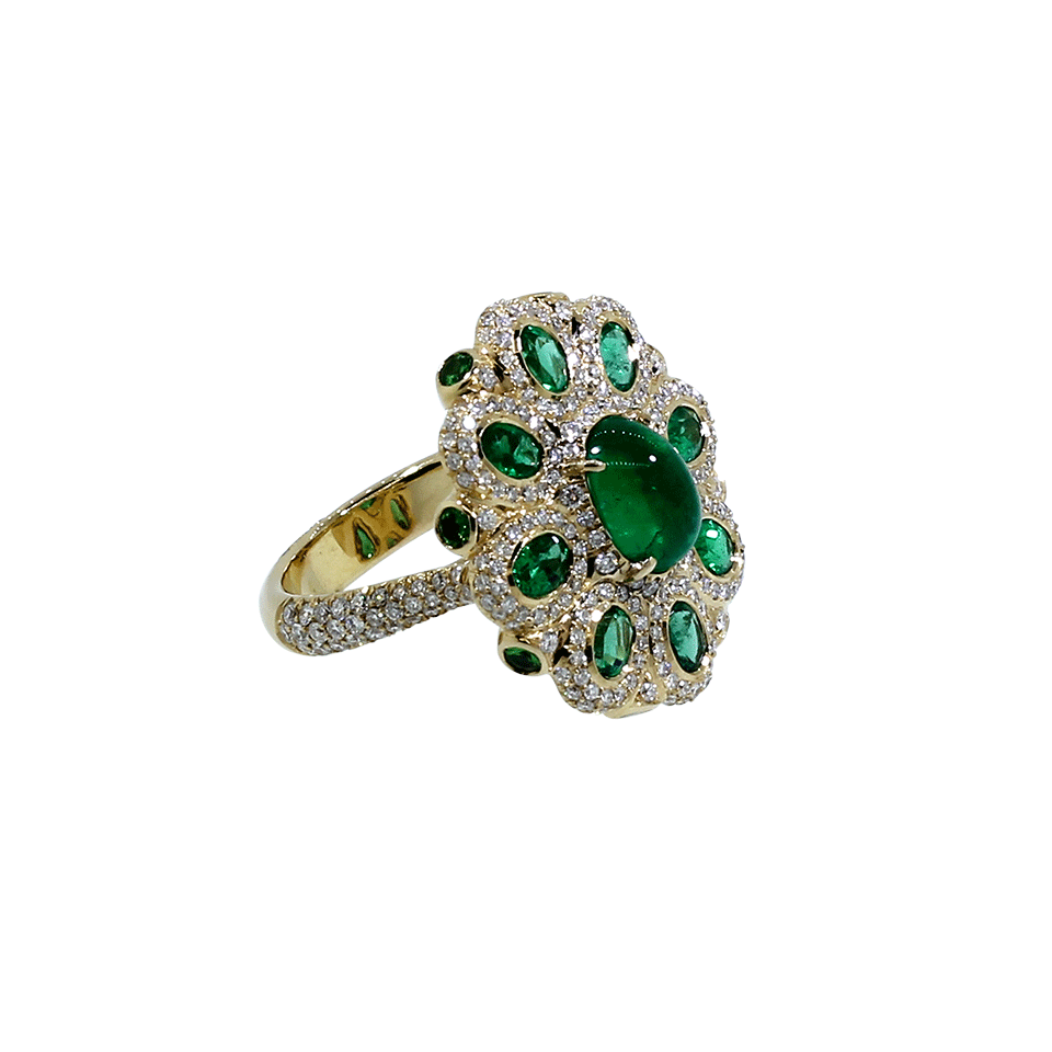 INBAR-Cabachon Emerald And Diamond Ring-ROSE GOLD
