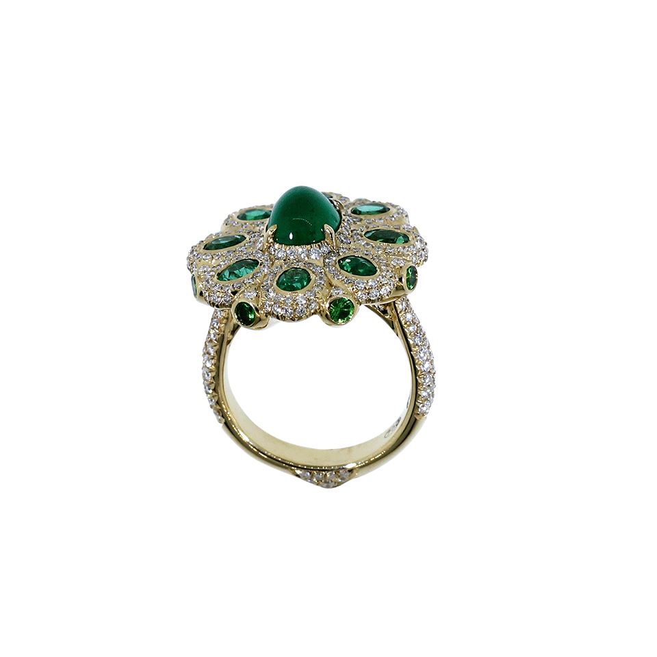 INBAR-Cabachon Emerald And Diamond Ring-ROSE GOLD