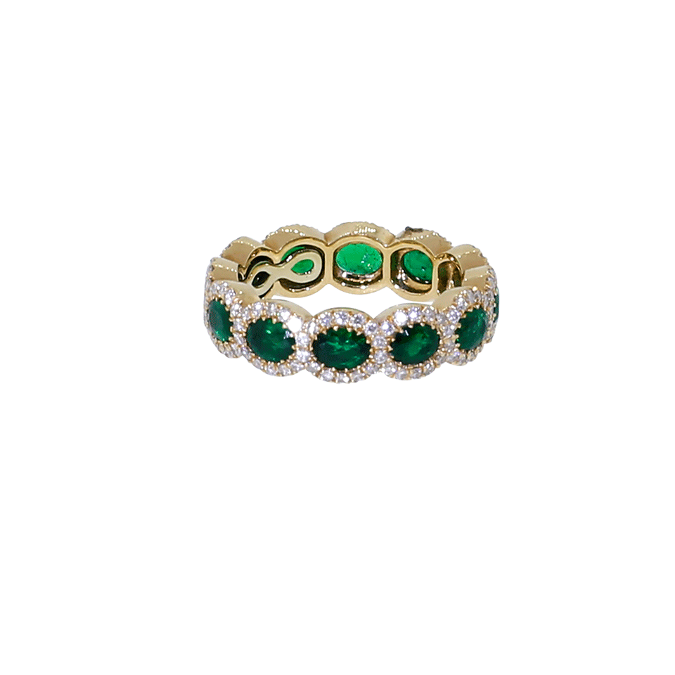 INBAR-Oval Emerald And Diamond Pave Eternity Ring-ROSE GOLD