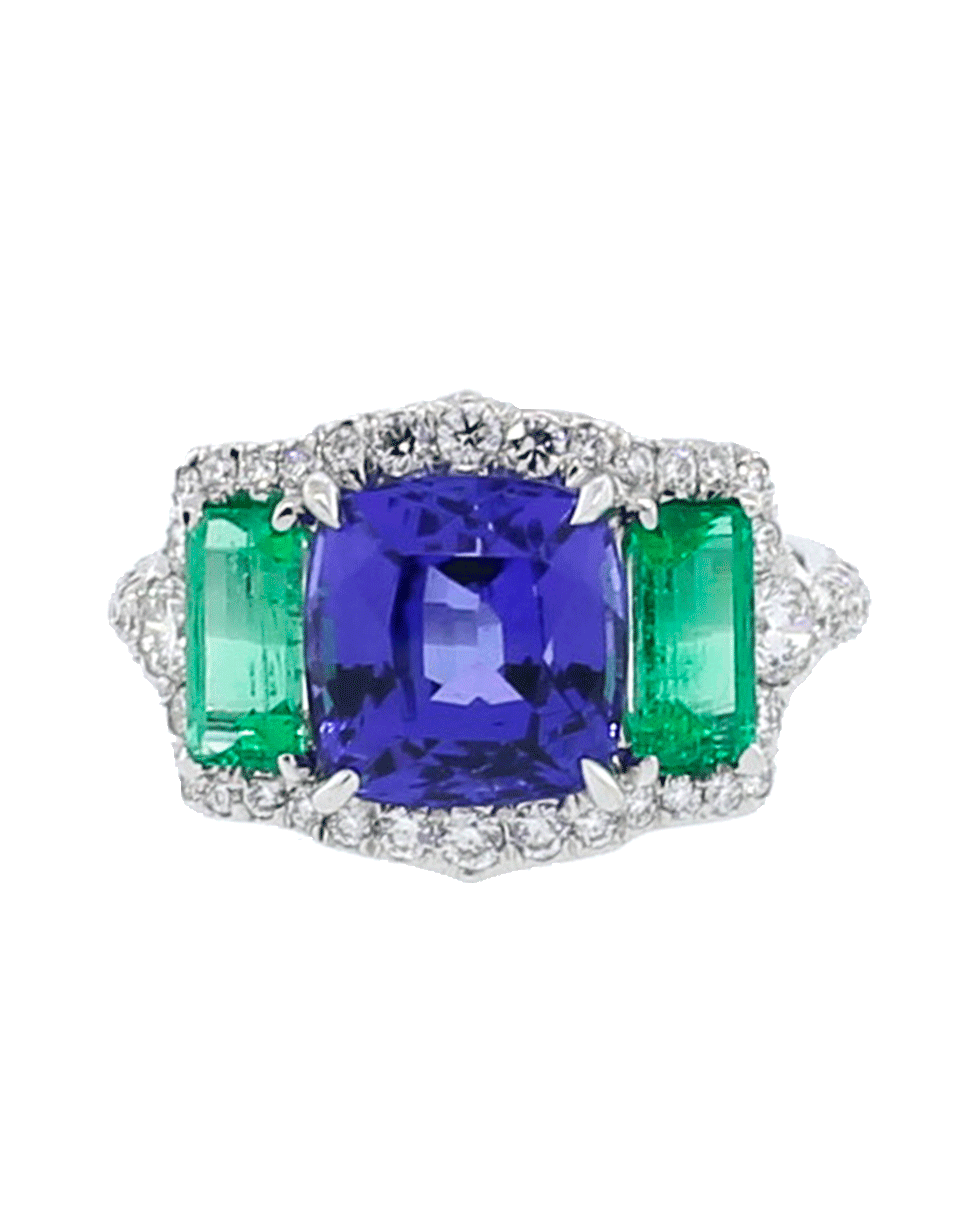 INBAR-Tanzanite And Emerald Ring-WHITE GOLD