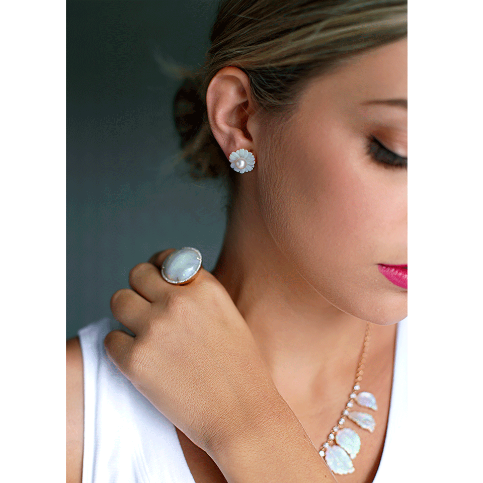 IRENE NEUWIRTH JEWELRY-Carved Opal Pearl Flower Earrings-ROSE GOLD