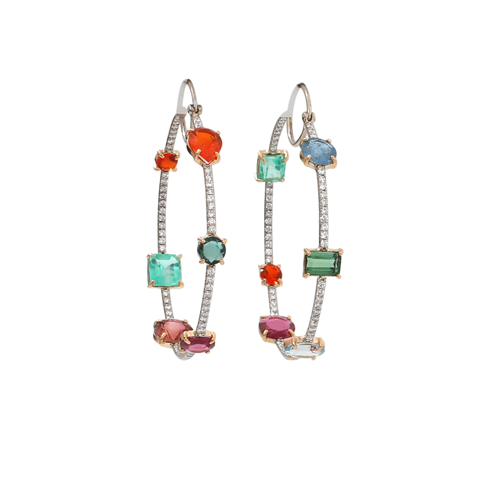 IRENE NEUWIRTH JEWELRY-Mixed Stone Diamond Hoop Earrings-ROSE GOLD