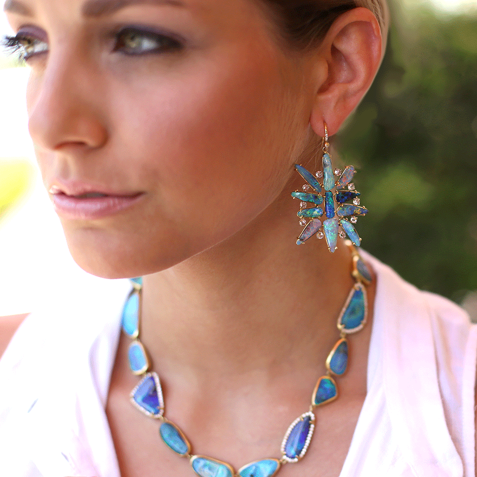 IRENE NEUWIRTH JEWELRY-Boulder Opal And Diamond Earrings-YELLOW GOLD