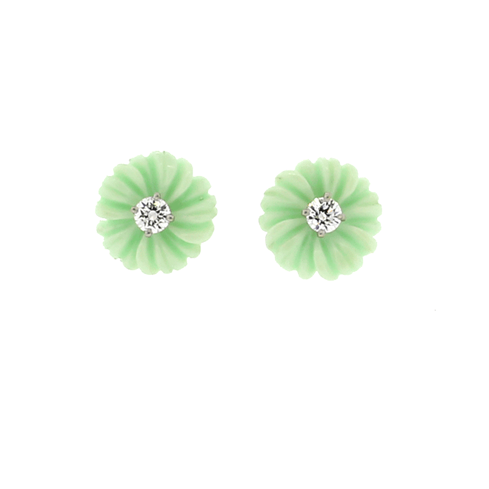 IRENE NEUWIRTH JEWELRY-Carved Green Opal And Diamond Flower Stud-YELLOW GOLD