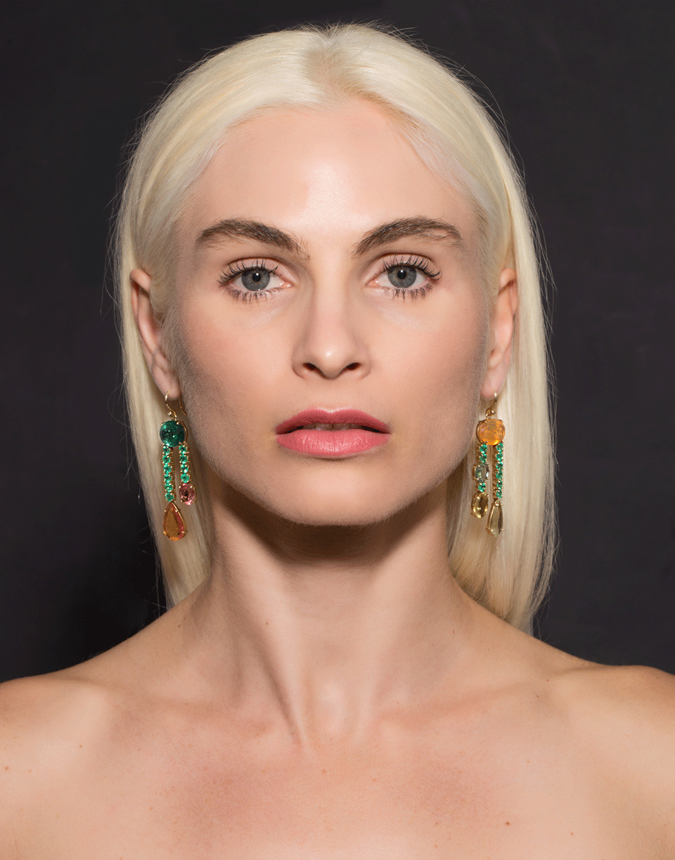 IRENE NEUWIRTH JEWELRY-Emerald & Fire Opal Earrings-YELLOW GOLD