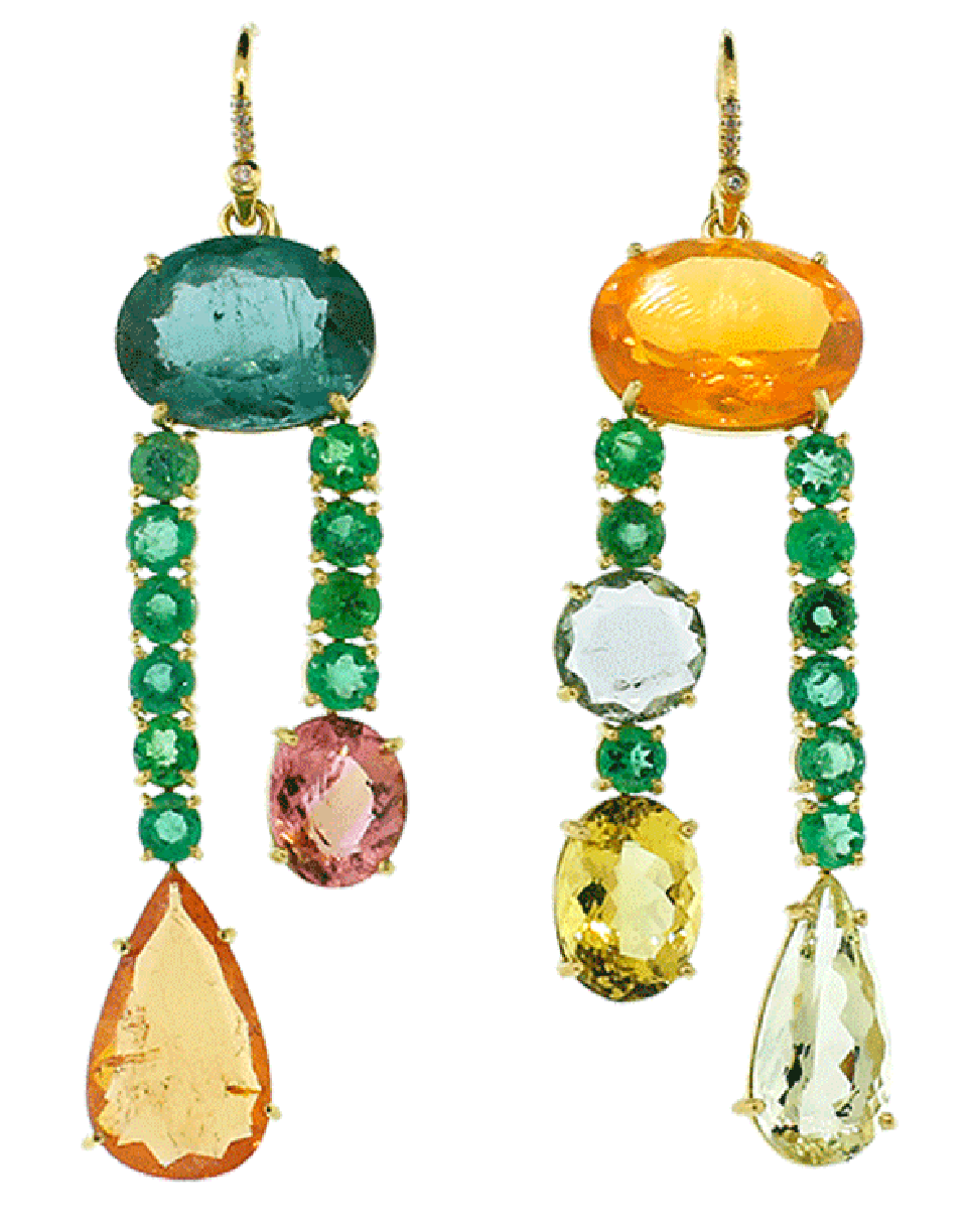 IRENE NEUWIRTH JEWELRY-Emerald & Fire Opal Earrings-YELLOW GOLD