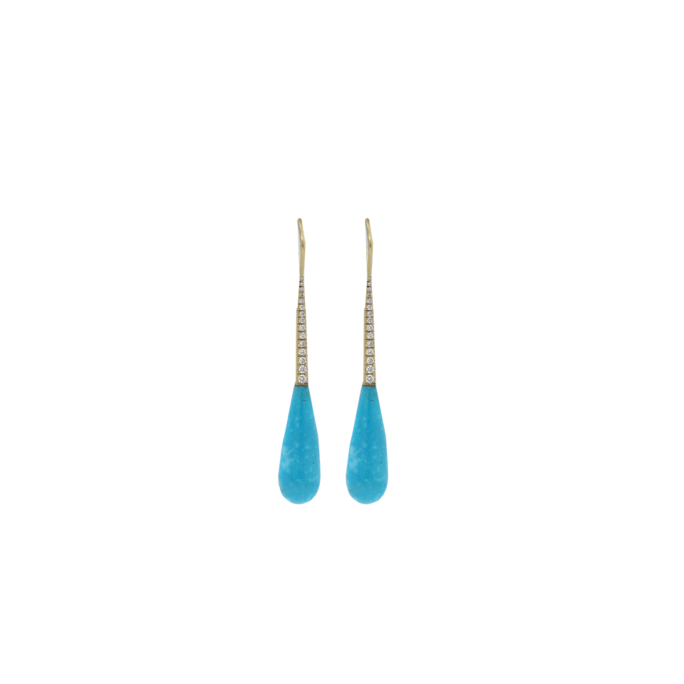 IRENE NEUWIRTH JEWELRY-Turquoise Long Drop Earrings-YELLOW GOLD